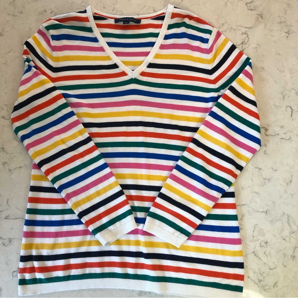 Tommy Hilfiger Multicolored Striped Long Sleeve Sweater Large